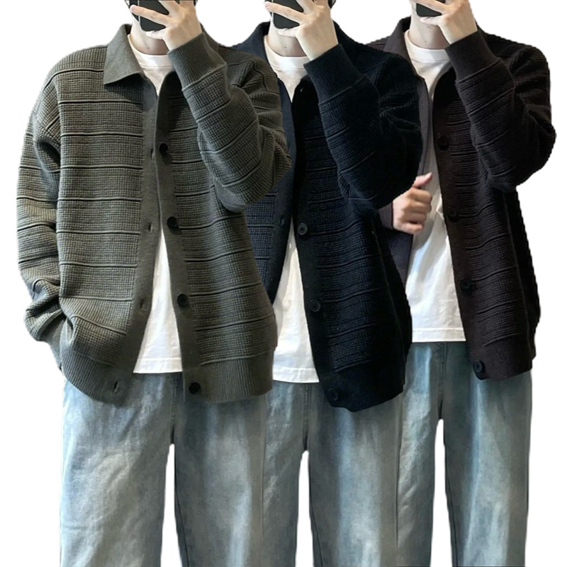 Explosiones transfronterizas europeas de tamaño grande jersey suéter hombre polo de negocios con collar cardigan chaqueta fábrica de moda al por mayor