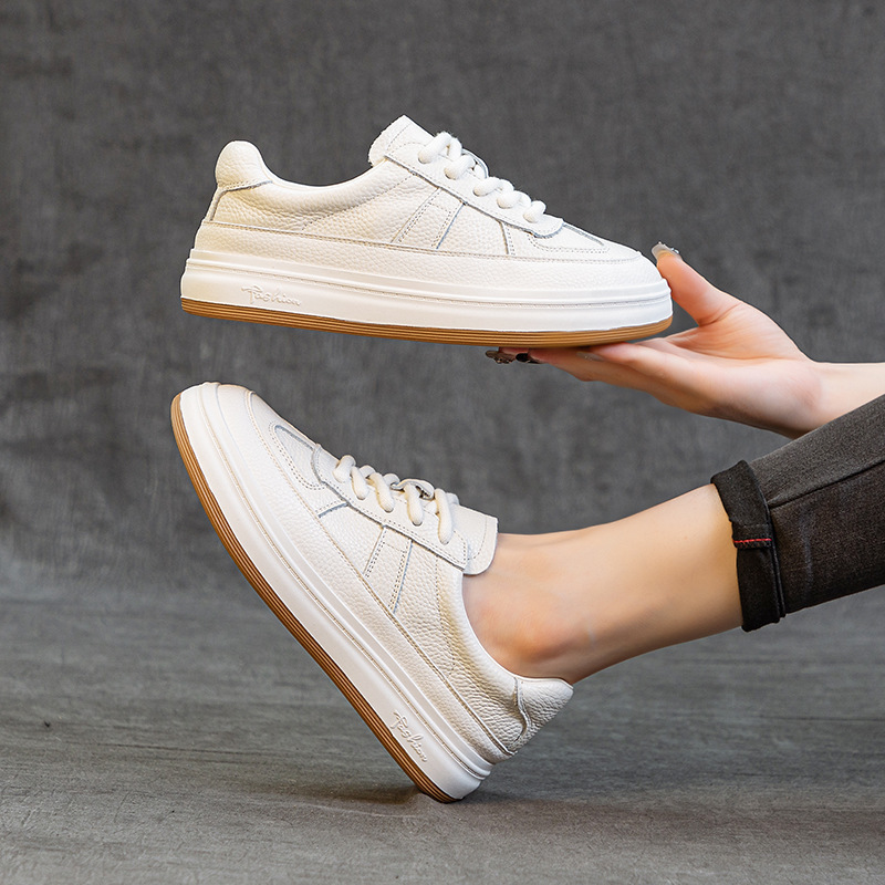 Special price first layer cowhide flat white shoes soft bottom soft surface breathable women's shoes four seasons casual loose big head board shoes