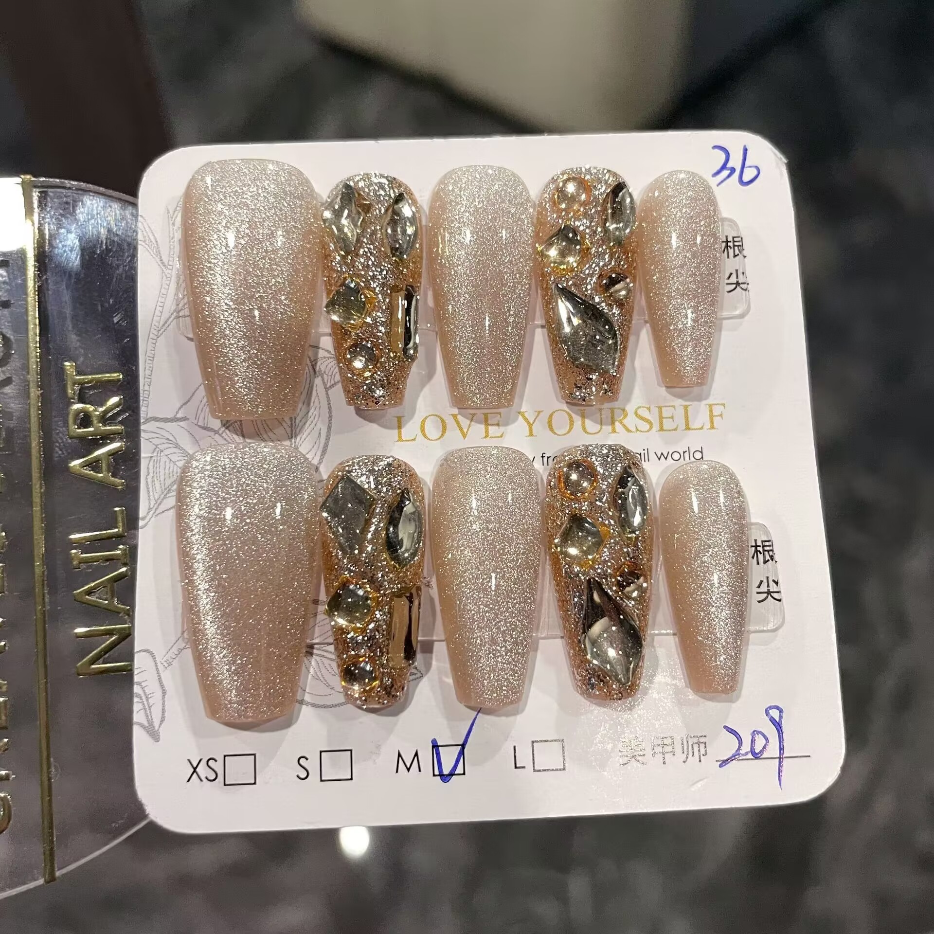 10 piezas de mano pura ojo de gato desgaste de uñas piezas de uñas acabadas etiquetas de uñas blancas champagne ojo de gato largo diamante completo al por mayor