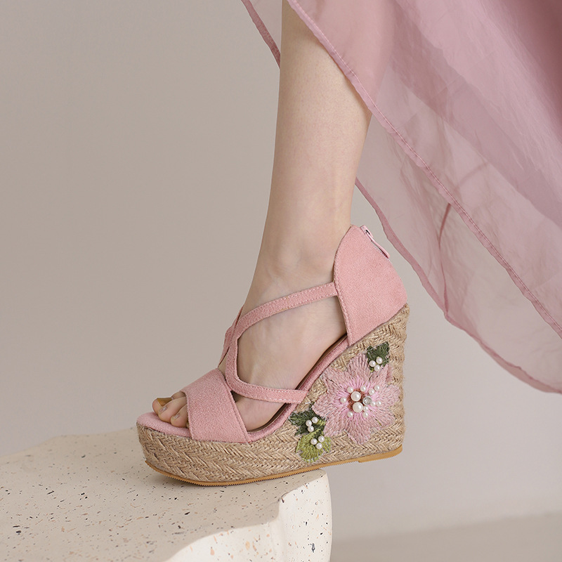 Women's Floral Wedge Sandals With Back Zipper And Open Toe_voghion.com