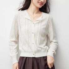 外单镂空针织开衫女2025秋季新款蝴蝶结钩花设计感别致上衣