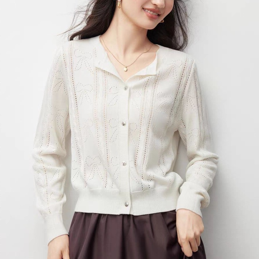 外单镂空针织开衫女2025秋季新款蝴蝶结钩花设计感别致上衣