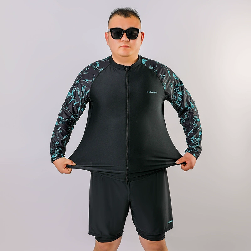 Split long-sleeve, men's big swimwear, sun protection
