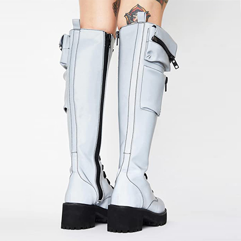 Women's Shoes fashionable low heeled mid tube boots with side zipper bags large size long boots_voghion.com