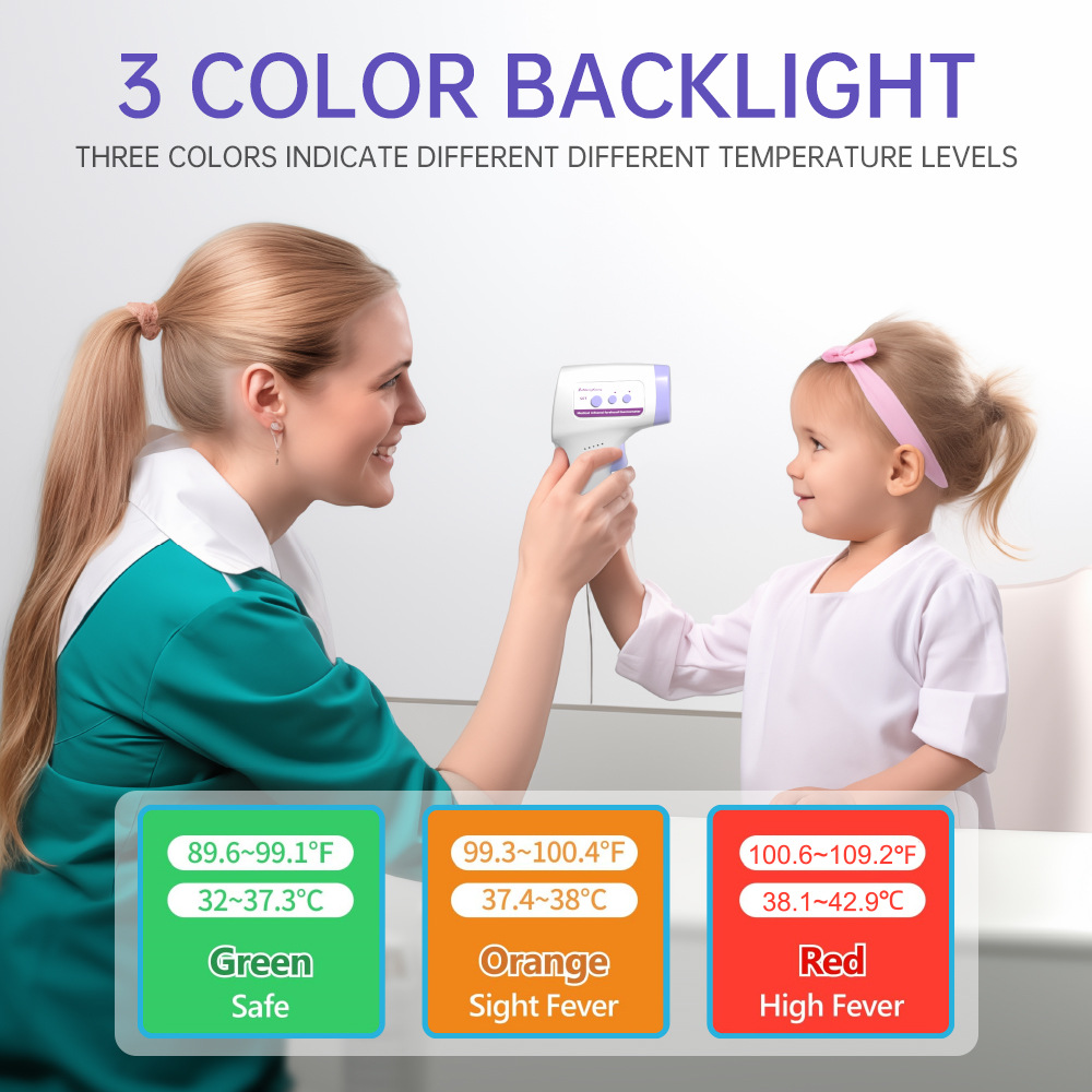 Portable and Lightweight Multifunction Smart Forehead Thermometer with Fahrenheit and Celsius Dual Display, Non-Contact Infrared Forehead Gun