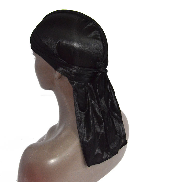 Amazon vende pañuelos elásticos en caliente, sombreros de baotou, sombreros piratas de seda, sombreros de cola larga hip hop silky durag