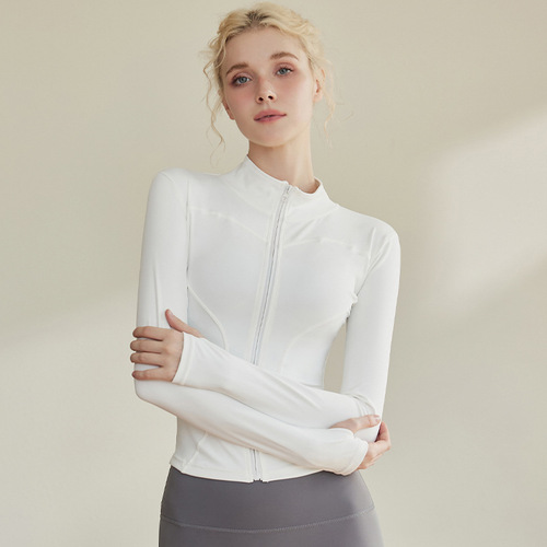 European and American cross-border autumn and winter stretch tight temperament fashionable yoga wear running sports zipper cardigan stand collar jacket for women