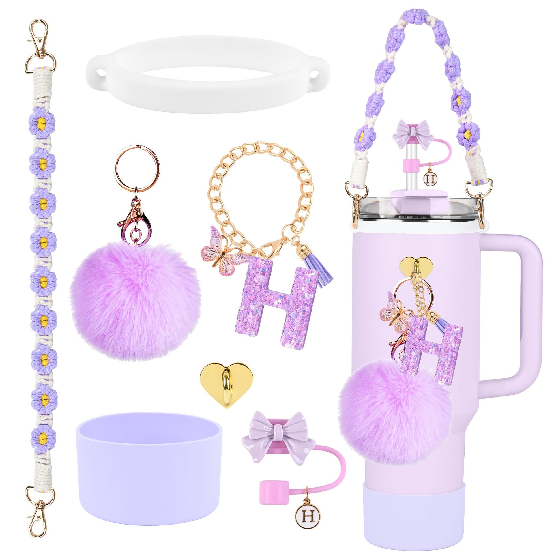 Hot sale Stanley Cup accesorios set 10mm cubierta de paja letras mariposa cadena bola de silicona cubierta de taza
