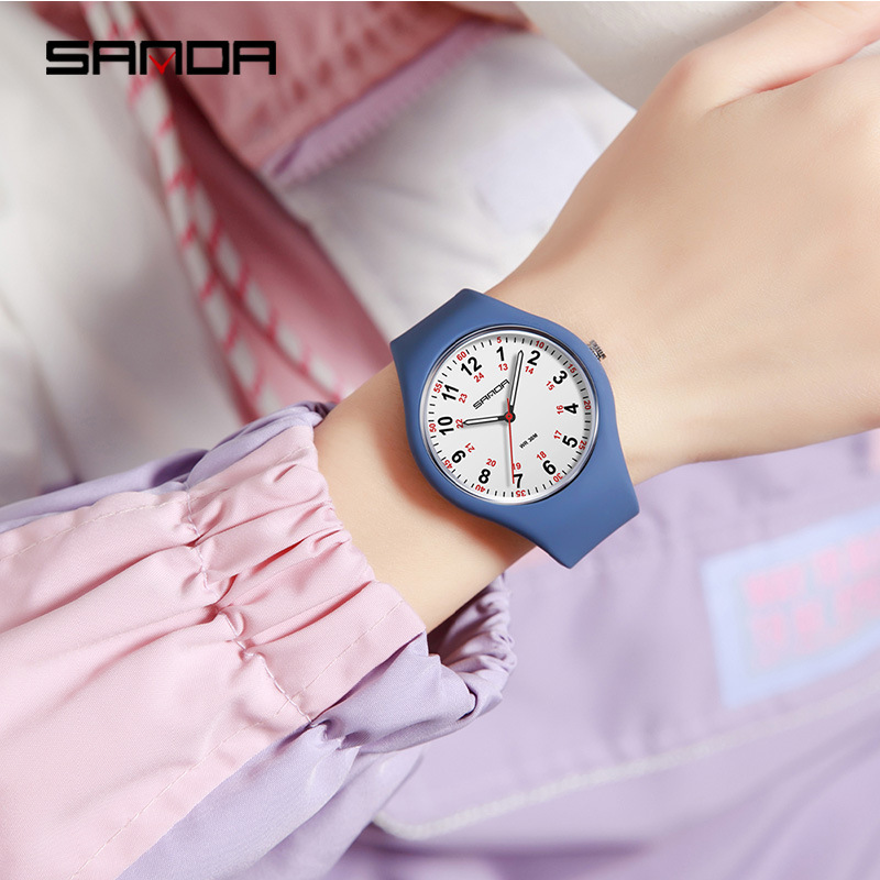 SANDA reloj femenino temperamento minimalista estudiantes de primaria luz nocturna impermeable silicona reloj de cuarzo reloj de comercio electrónico reloj en línea