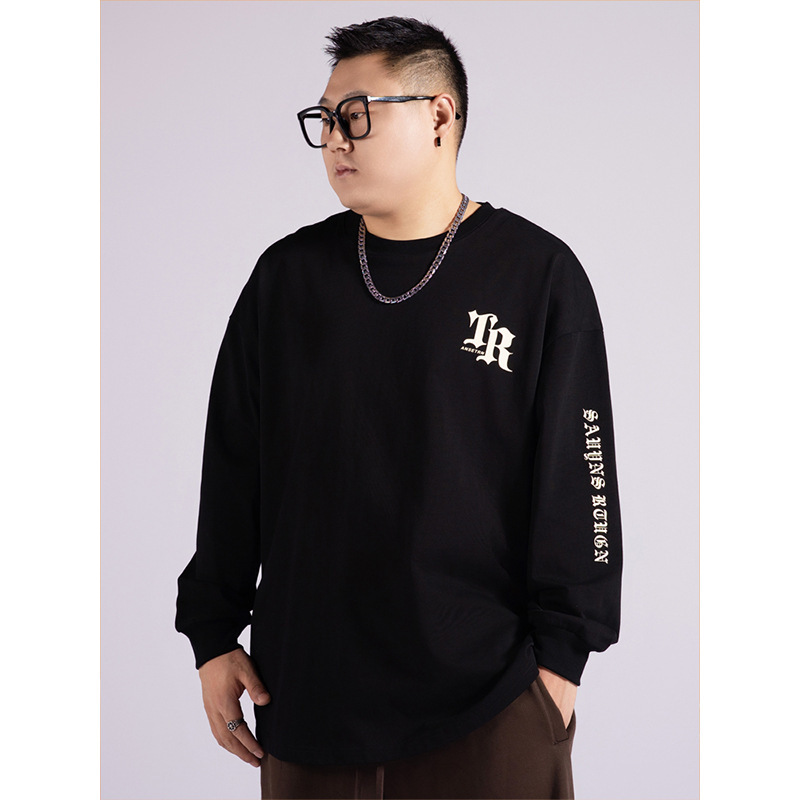 Oversized 300 Jin Cotton Long Sleeve T-shirt Men's Spring and Autumn Loose Plus Fat Increase Casual Inner Crewneck Top