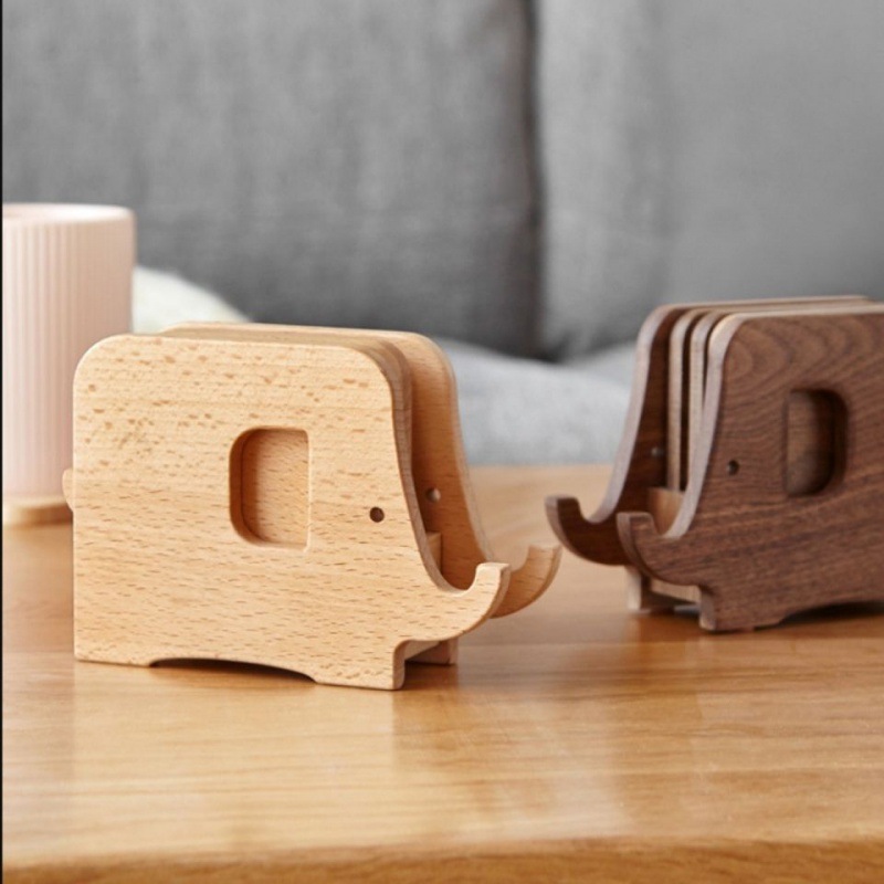 Elefante posavasos de madera maciza escritorio de madera nórdica práctica almohadilla de aislamiento térmico soporte creativo para teléfono móvil hogar cocina almohadilla de té