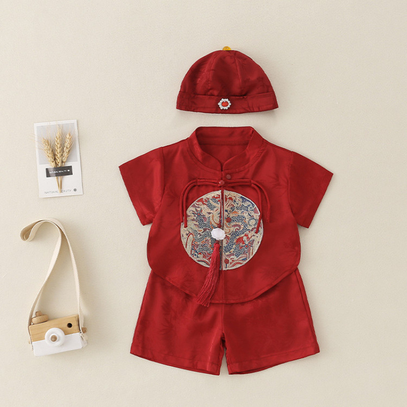 Children's Hanfu Set Summer Outfit 2026 New Style Boys and Girls Baby Tang Suit Shorts Summer Infant Clothing Three-Piece Set