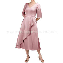 跨境礼服连衣裙2026新款收腰深V领亚马逊女装气质优雅宴会晚礼服