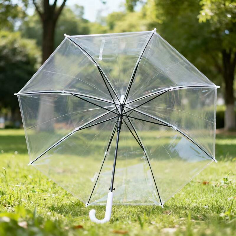 Disposable Pve Colorful Transparent Umbrellas, Straight Automatic Umbrellas, Long Handle Umbrellas, Umbrella Manufacturers for Logo Printing, Wholesale