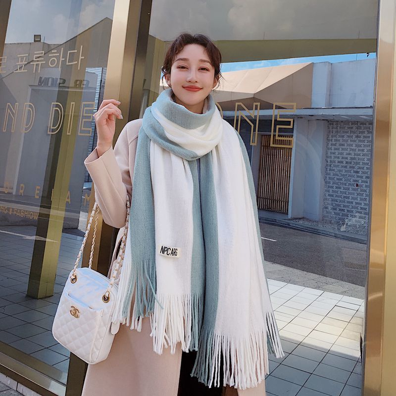 配色スカーフ レディース 秋冬 韓国風 新作 学生向け 多用途 ロング 厚手 ins風 保温 ニット ウール スカーフ|undefined