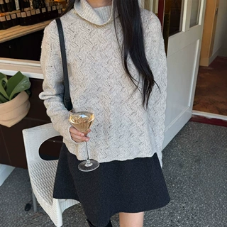 10.19上新 100 羊毛高领镂空毛衣女肌理感宽松慵懒针织上衣12380