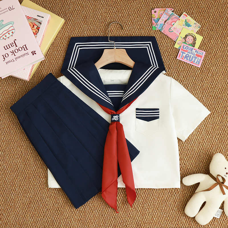 Factory supply jk uniform basic modified white three sailor suit long sleeve navy collar college style Japanese suit