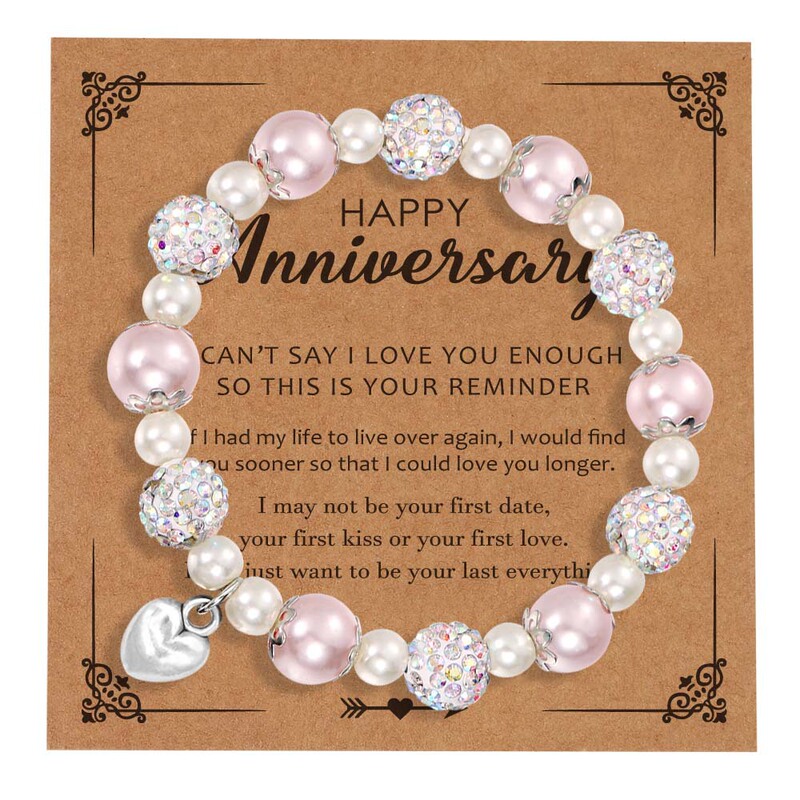 Cross-Border Popular Pink Anniversary Pink Imitation Pearl Beaded Bracelet Gift Wholesale with Card