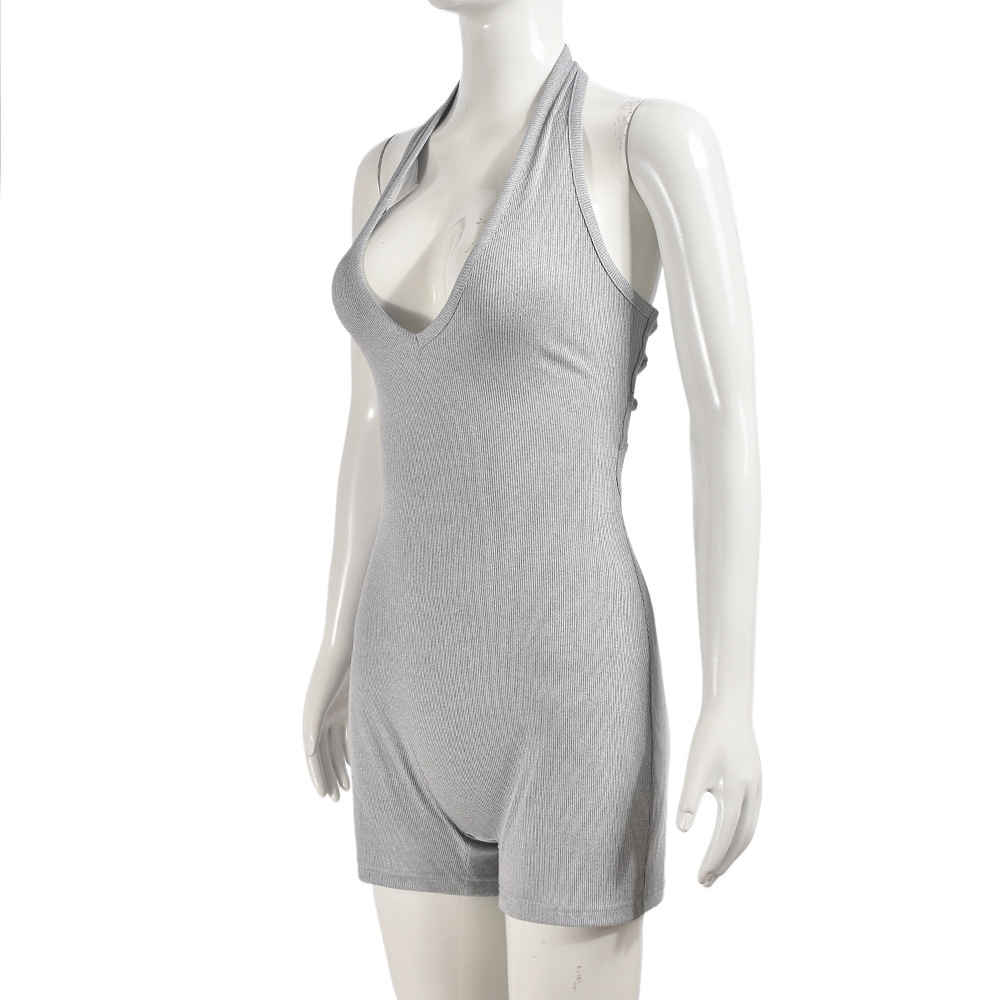 Women Clothing at Halter Backless Solid Color Slim Fit Sexy Jumpsuit