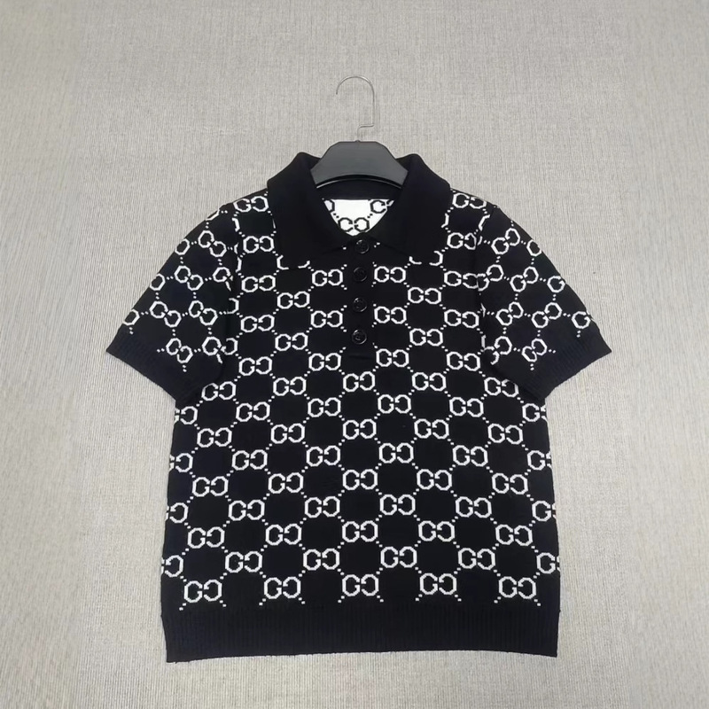 Authentic g Brand Full Letter Print Polo Collar Knit Dress Short-Sleeve Double-Sided Versatile Wool Top Authentic g Brand Full Letter Print Polo Collar Knit Dress Short-Sleeve Double-Sided Versatile Wool Top