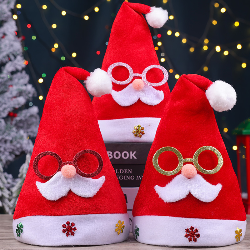 Christmas Hat for Adults and Kidsren Christmas Eve Gold Velvet Glasses Headdress Santa Claus Decoration Gift_voghion.com