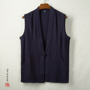 Chinese style men's linen men's Zen buckle waistcoat MJ15070(Mj15)