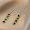 Elegant fashionable earrings emerald, silver needle, dress, accessory, with gem, light luxury style