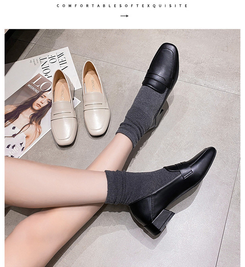 Giày lười nữ mũi vuông gót thấp 1–3 cm chất liệu sợi siêu mịn — Màu mơ, Màu đen chi tiết 14