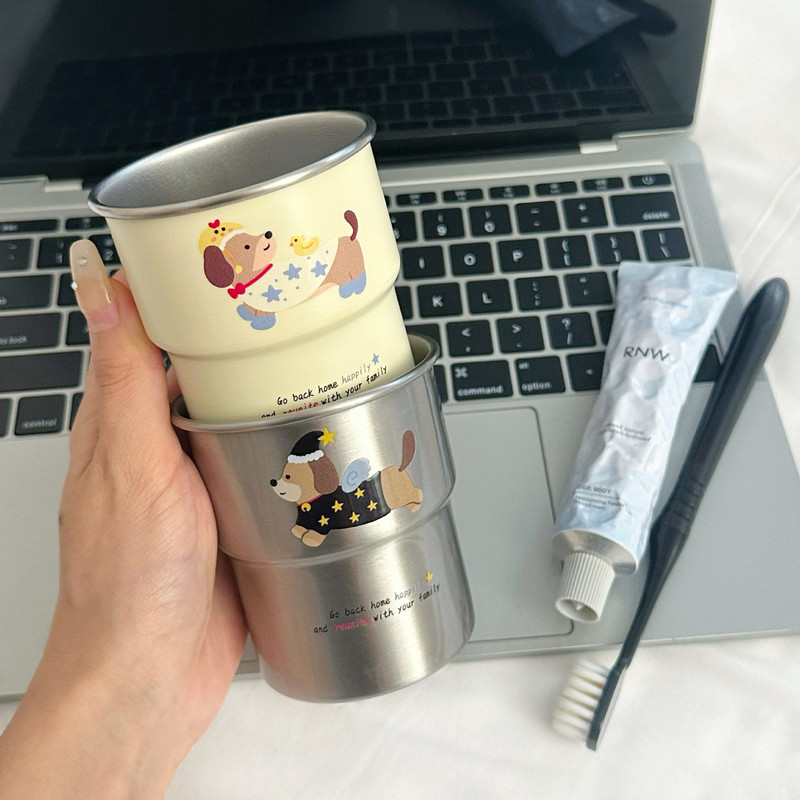 自制可爱腊肠小狗漱口杯高颜值卡通情侣家用牙刷杯不锈钢牙杯牙具|undefined