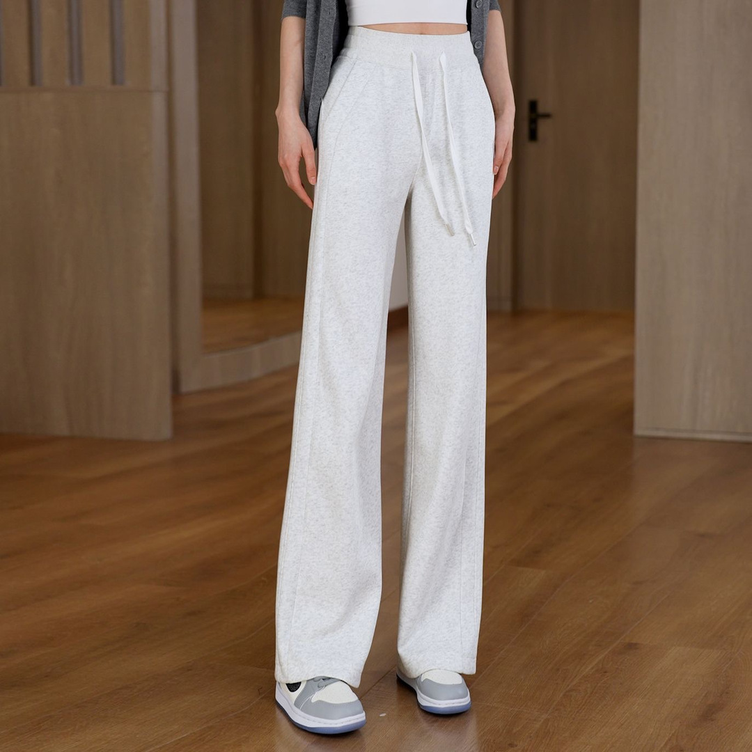 2024 nueva versión estrecha de primavera y verano de pantalones anchos de cintura alta que son delgados, sueltos y versátiles, pantalones casuales de moda drapeados para uso exterior