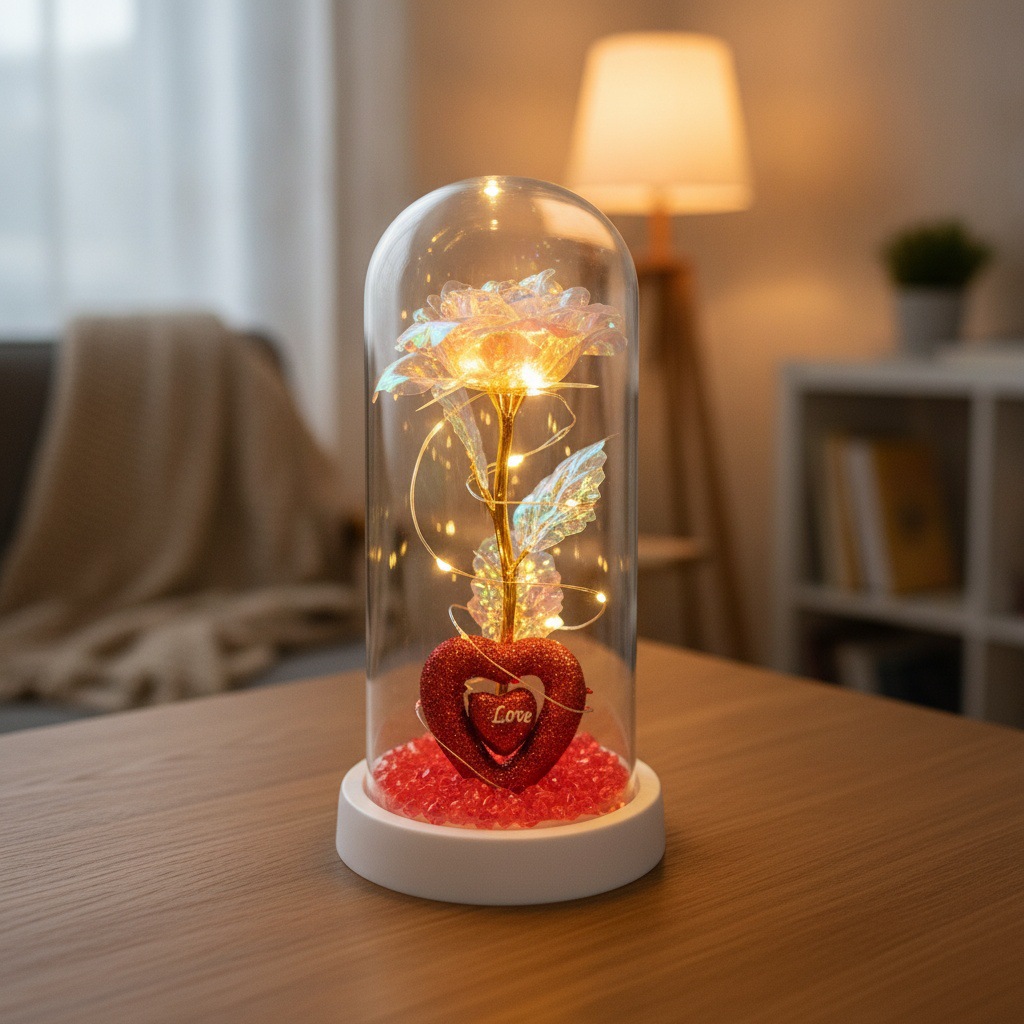 Adorno de Rosa Dorada en Cúpula de Vidrio y Acrílico Decorativo para Día de San Valentín image 11