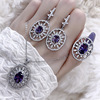 Purple set, necklace, ring, small design universal earrings, with gem, light luxury style