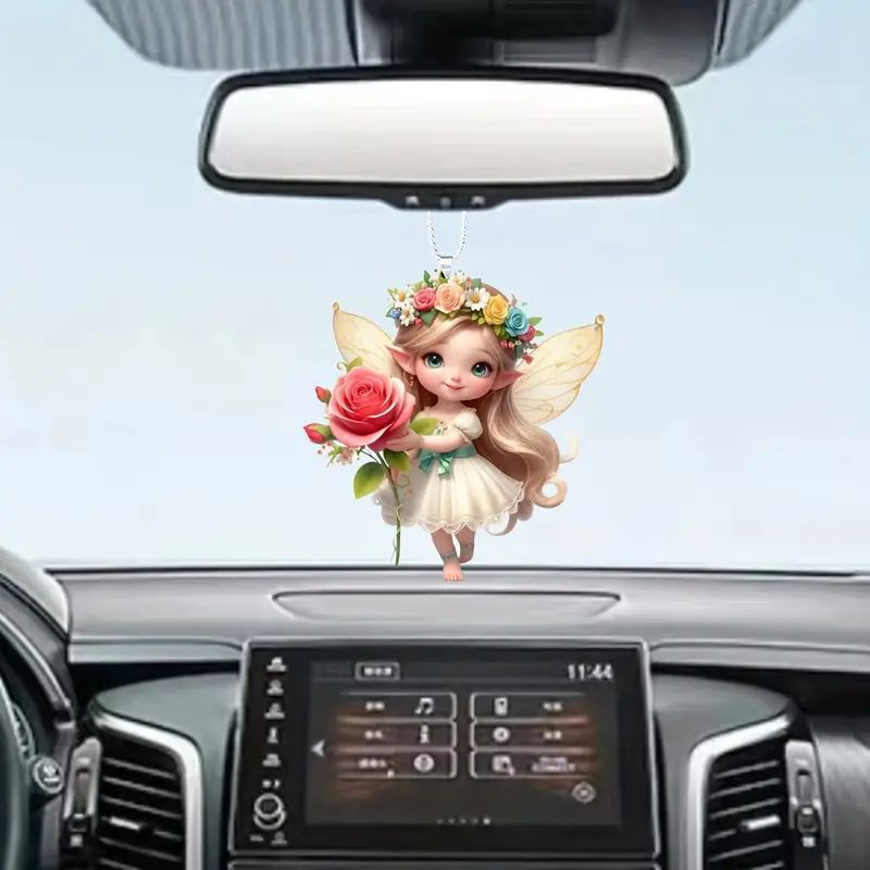 Cross-border nuevo encantador flores de hadas regalos de vacaciones colgante acrílico plano automóvil espejo retrovisor interior decoración
