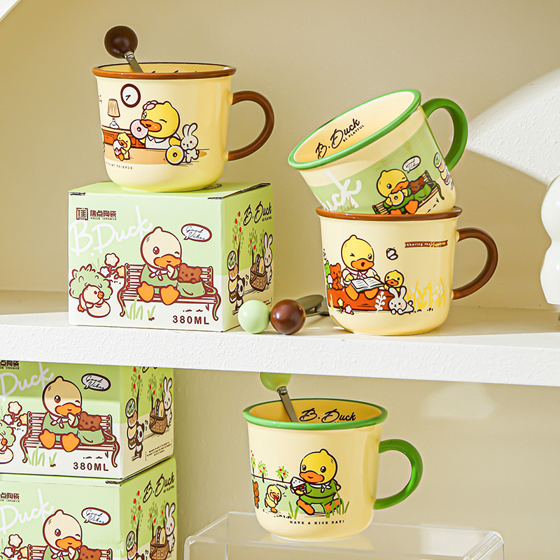 Genuine B.DUCK Little Yellow Duck Taza de cerámica de marca compartida Taza de agua de dibujos animados de red roja Taza linda taza de leche de desayuno