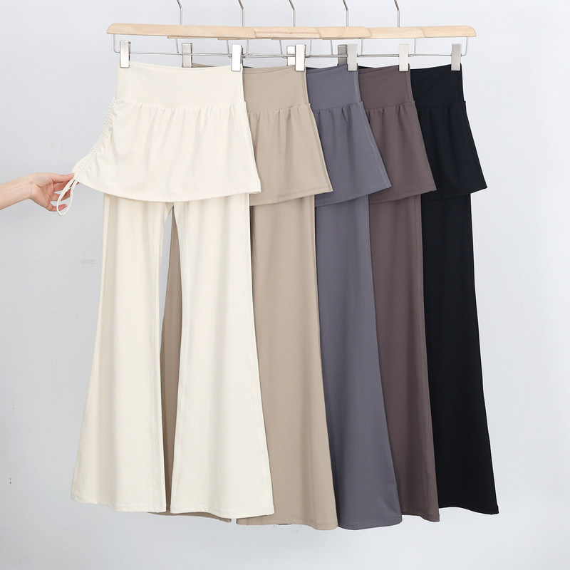 Fake Two-Piece High-Waisted Yoga Pants for Women, Anti-Exposure, Tight-Fitting, Slightly Flared, Slimming Sports Long Pants, Hip-Hugging Fitness Flared Pants