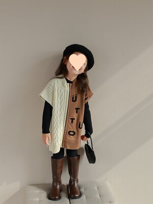 girl letter Color matching zipper cloak 2023 Spring and autumn season new pattern personality Western style Fashionable children Vest jacket