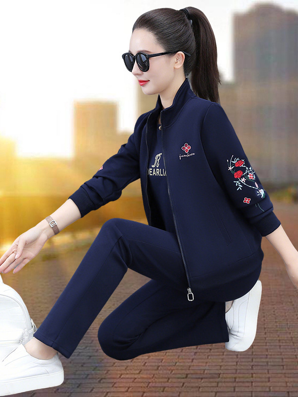 休闲运动服套装女士春秋2025秋季新款时尚中年妈妈卫衣外套三件套|undefined