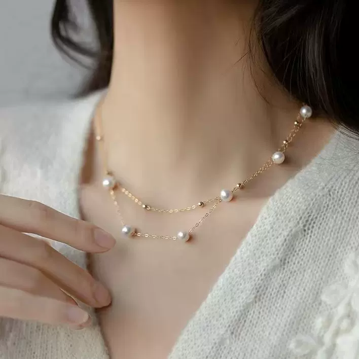 淡水珍珠项链女小众设计感简约时尚双层山谷里颈链chocker简约ins