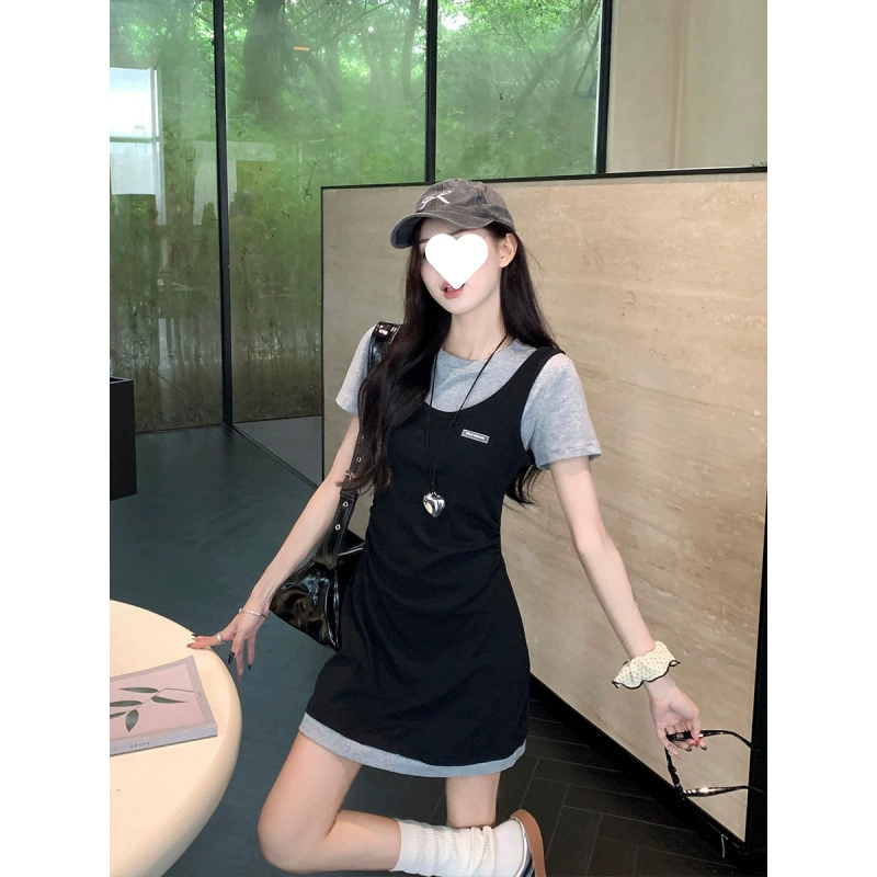 Настоящая фотография женской одежды больших размеров, тонкий, модный и повседневный дизайн, женское платье из двух частей для полных девушек.