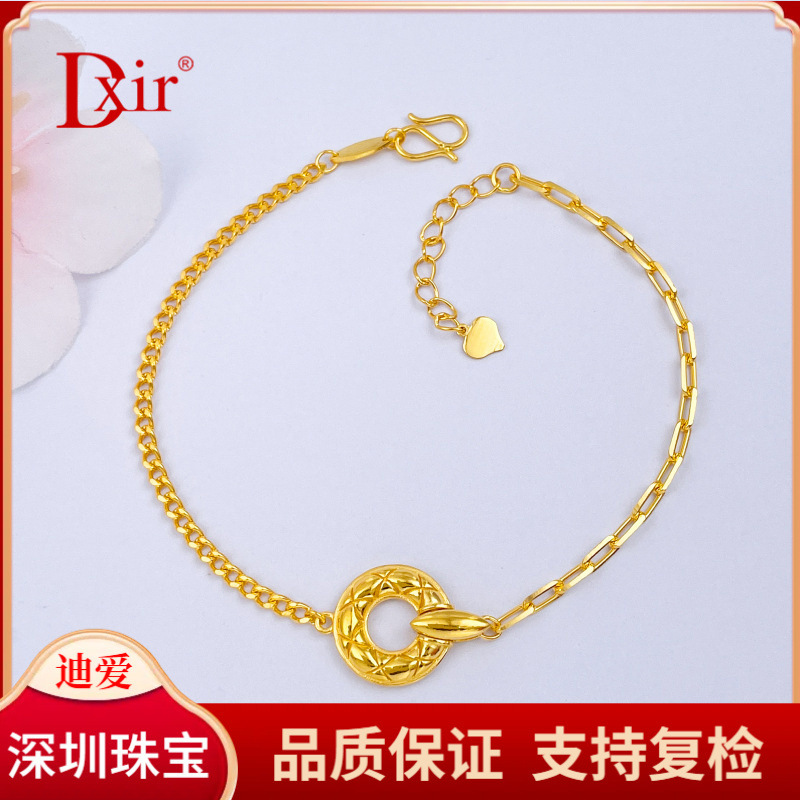 Pure Gold 999 [High Precision Original Designer Model] Adjustable Ab Chain Faceted Ring Bracelet