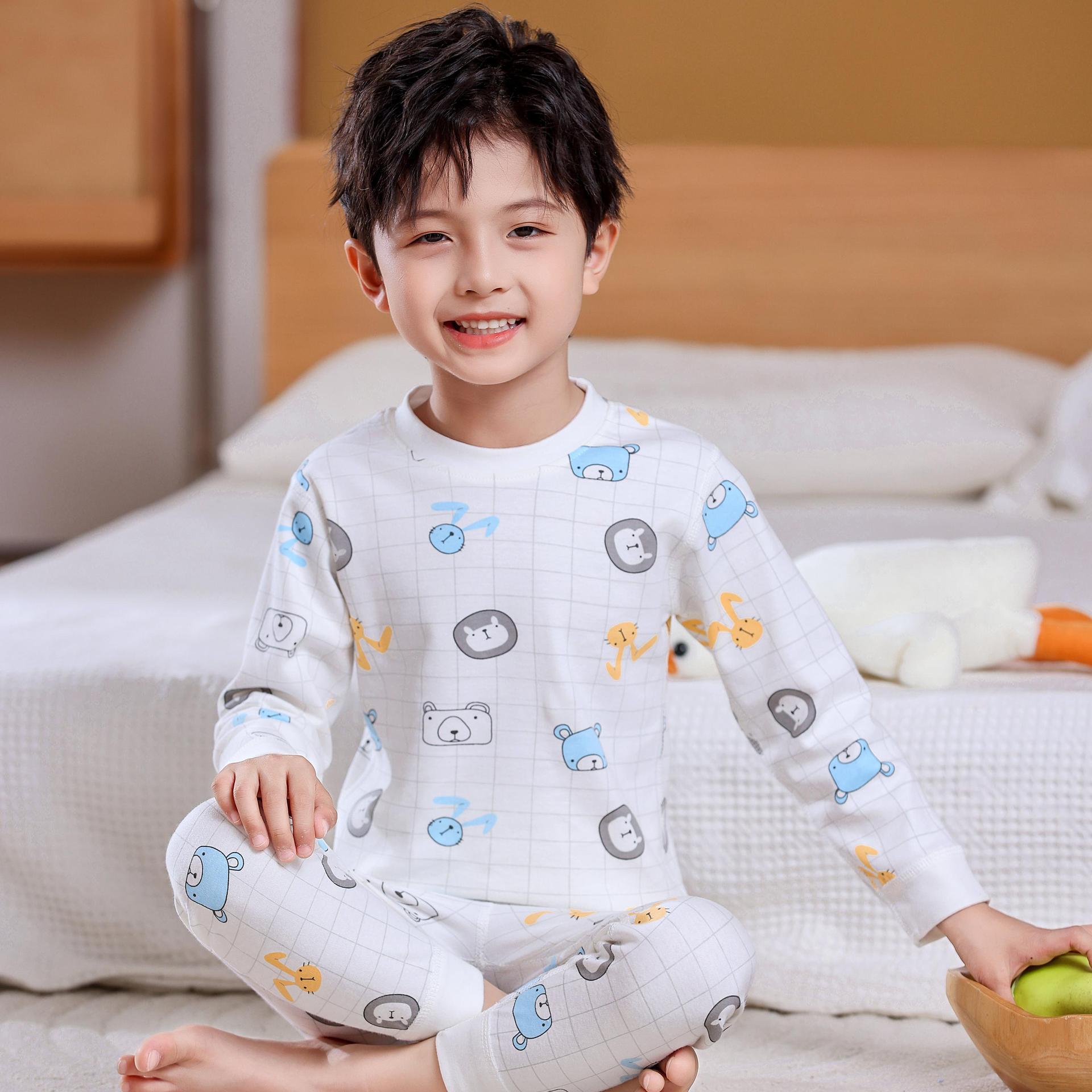 Autumn and Winter Two-Piece Set of Thermal Underwear for Boys and Girls, Home Sleepwear, Baby Underwear Set, Spring and Autumn Style, Pure Cotton for Infants