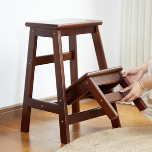 Solid Wood Ladder Stool Two or Three Steps for Home Use, Foldable Indoor Multifunctional Climbing Ladder Stool, Stair Chair, Thickened and Elevated