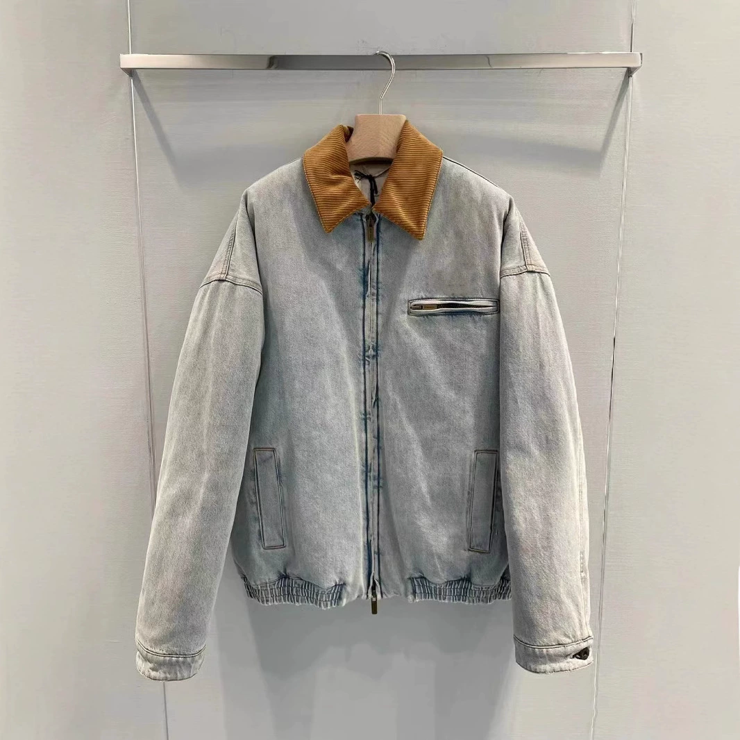 Сухой журавль осенью и зимой ретро модный джинсовый песок ленивый повседневный хлопчатобумажный костюм свободный, утолщение, теплая и теплая куртка