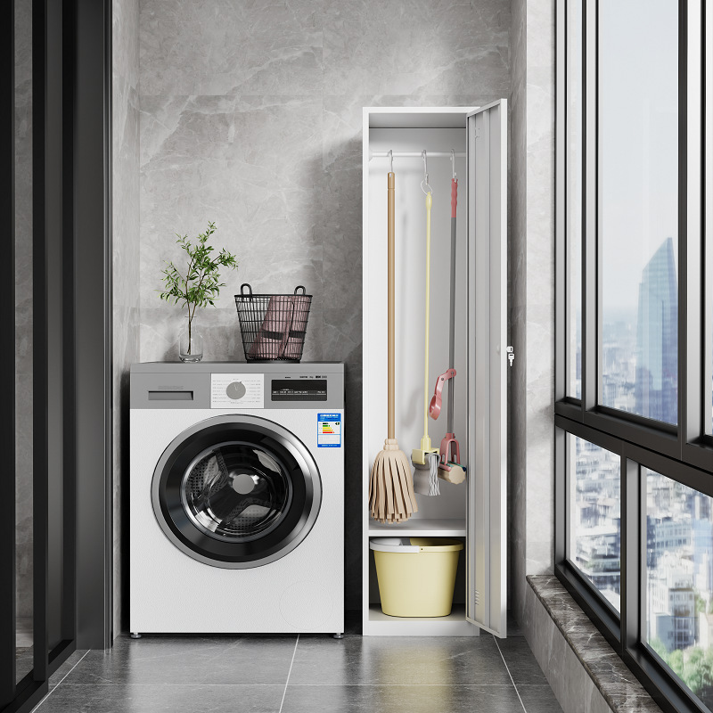 Home Balcony Housekeeping Cabinet Mop Broom Storage Cabinet Stainless Steel Cleaning Tool Cabinet Steel Sanitary Cabinet Vacuum Cleaner