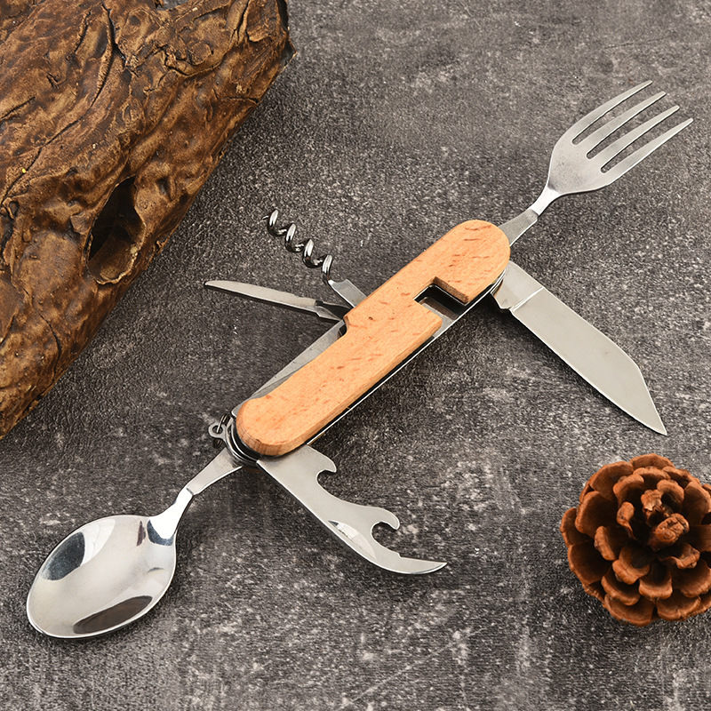 Stainless Steel Multifunctional Dining Knife, Portable Detachable Camping Folding Knife, Fork, Spoon, Outdoor Multifunctional Folding Knife Stainless Steel Multifunctional Dining Knife, Portable Detachable Camping Folding Knife, Fork, Spoon, Outdoor Multifunctional Folding Knife