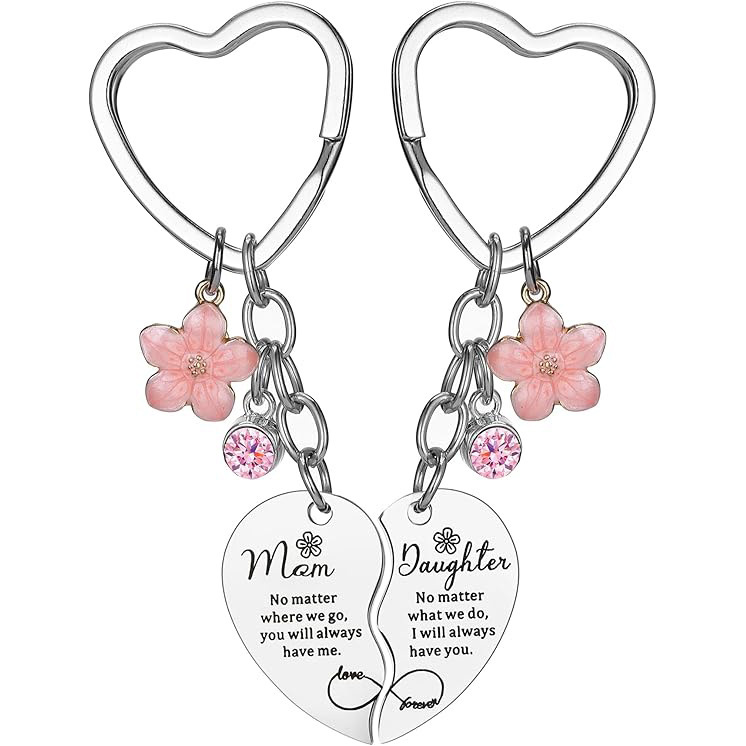Cross-border Hot Mother's Day Keychain Mom Love Keychain Stitching Love Pair Stainless Steel Keychain