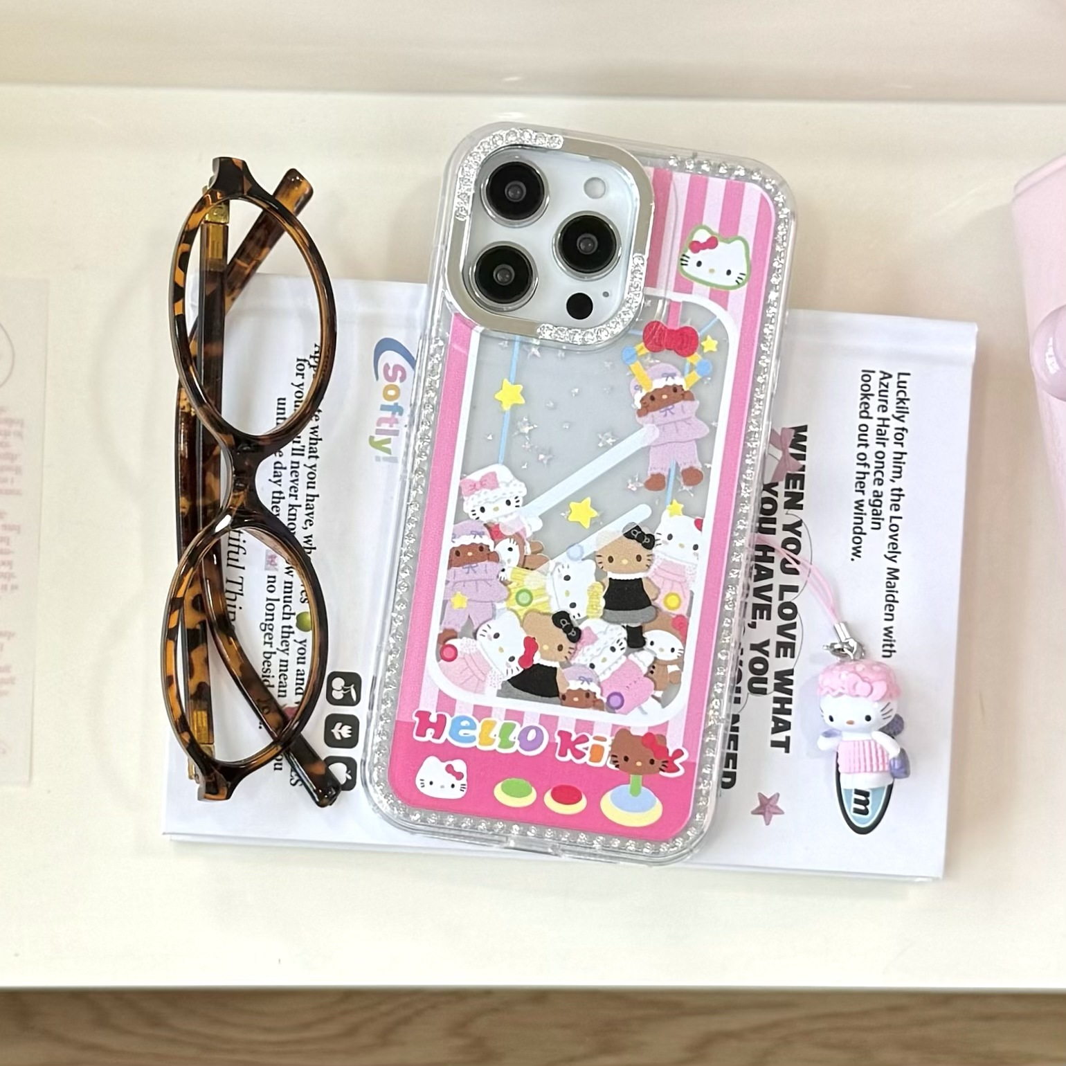 Creativo borde de diamante flash pierna larga KT gato para Apple 16ProMax funda para teléfono móvil 15Pro girl 14/13 nuevo 15