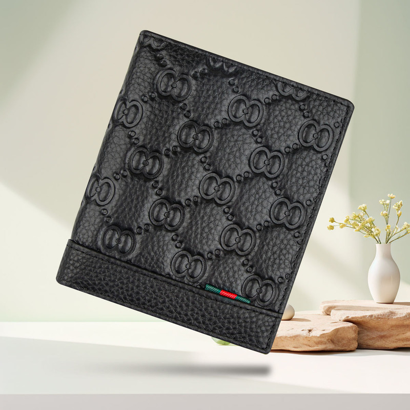 Genuine Leather Men's Wallet Classic Embossed Men's Wallet Black First Layer Cowhide Wallet Factory Ready Stock Wholesale