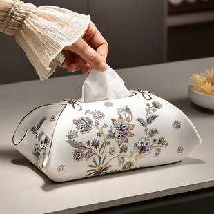 New Chinese Style Retro Ceramic Tissue Box, Tissue Box, Living Room Coffee Table, Tea Room Storage Paper Tissue Box