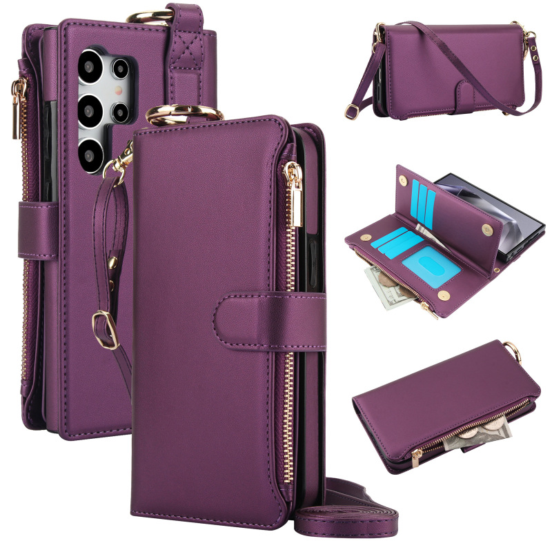 For Samsung S24ultra Multi-functional Ring Zipper Crossbody Phone Case S24 Multi-card Wallet Leather Case Foreign Trade For Samsung S24ultra Multi-functional Ring Zipper Crossbody Phone Case S24 Multi-card Wallet Leather Case Foreign Trade